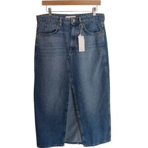 NWT MNG High Waist Denim Mid Skirt Large